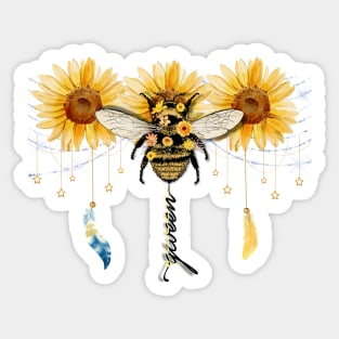 Queen Bee Boho Sunflowers Feathers Sticker